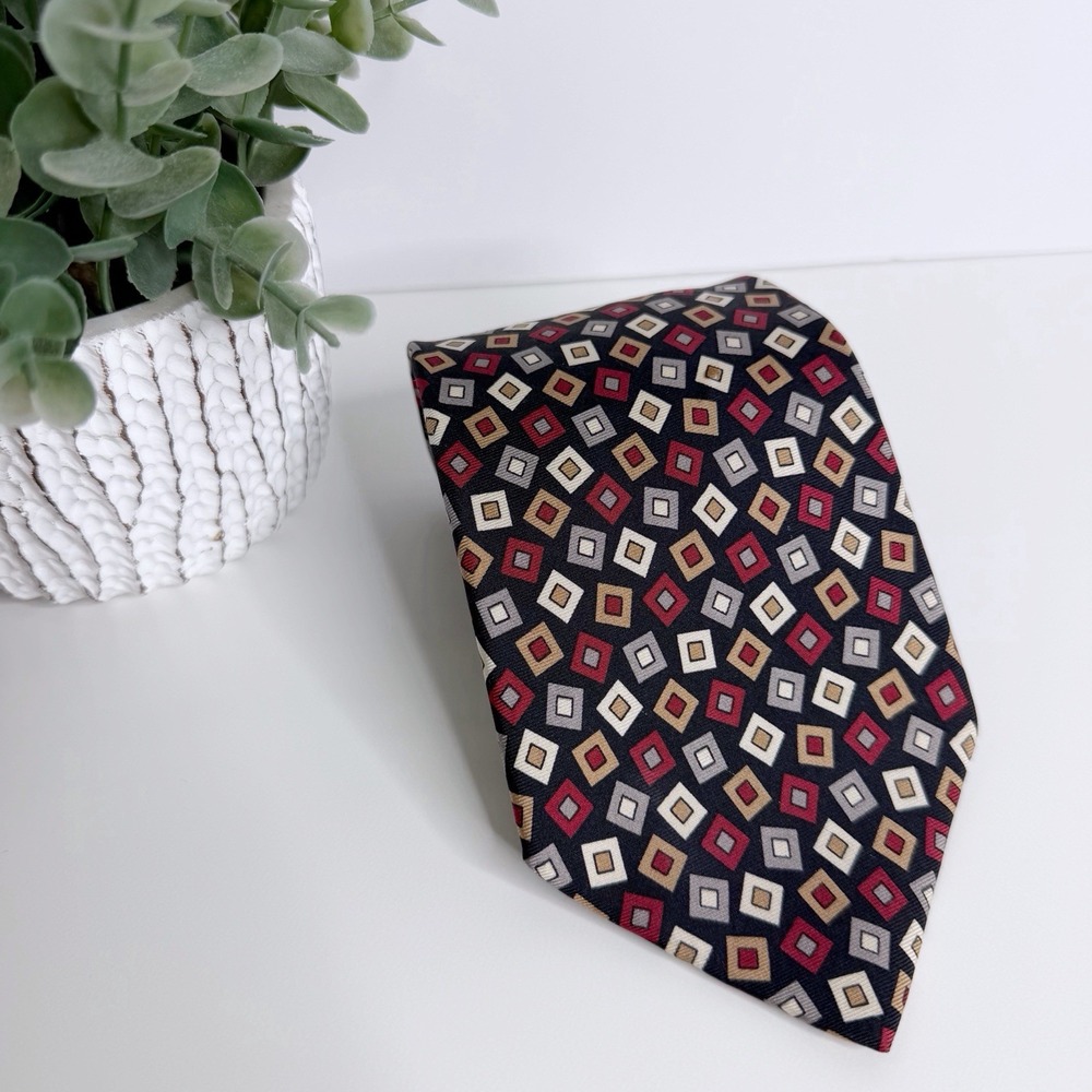 Paul Fredrick Men's Silk Necktie Black Multi Geometric 3 3/4" X 59 1/2" Workwear